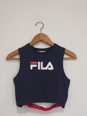 FILA Navy Crop Tank with Red Accent Logo